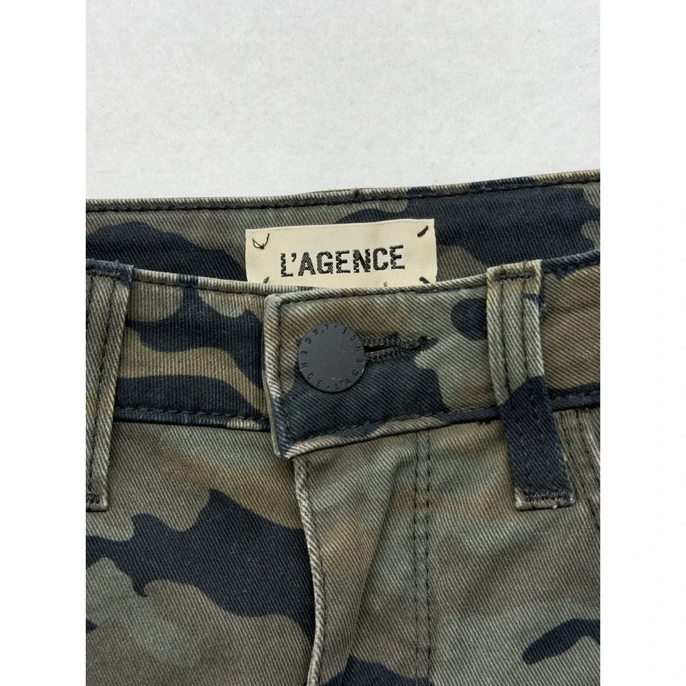 L'AGENCE Cotton High Rise Skinny Camo Stone Jeans Gold Side Stripe Size 24